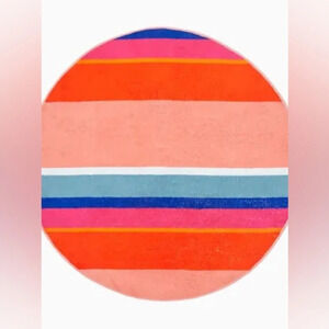 NEW West Elm Round Modern Color Block Beach Towel Organic Cotton